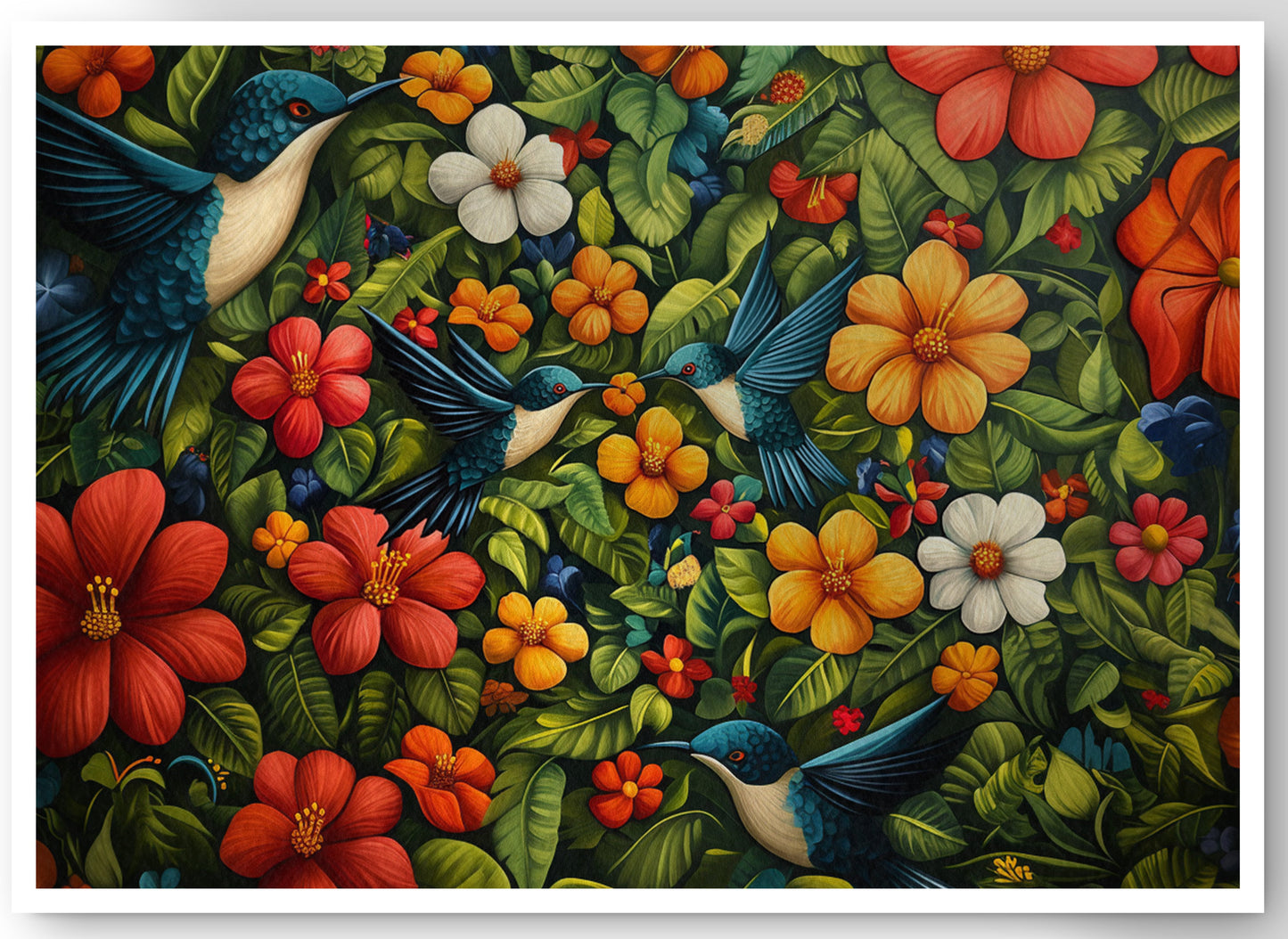 Tropical Flower Bird Black Caribbean wall art canvas print by MoomZee Artwork