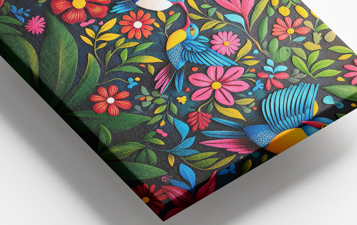 Close-up of Tropical Bird Floral Caribbean wall art detail