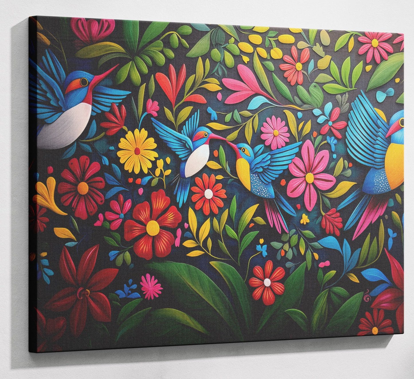 Tropical Bird Floral Caribbean wall art canvas print with visible wall art format