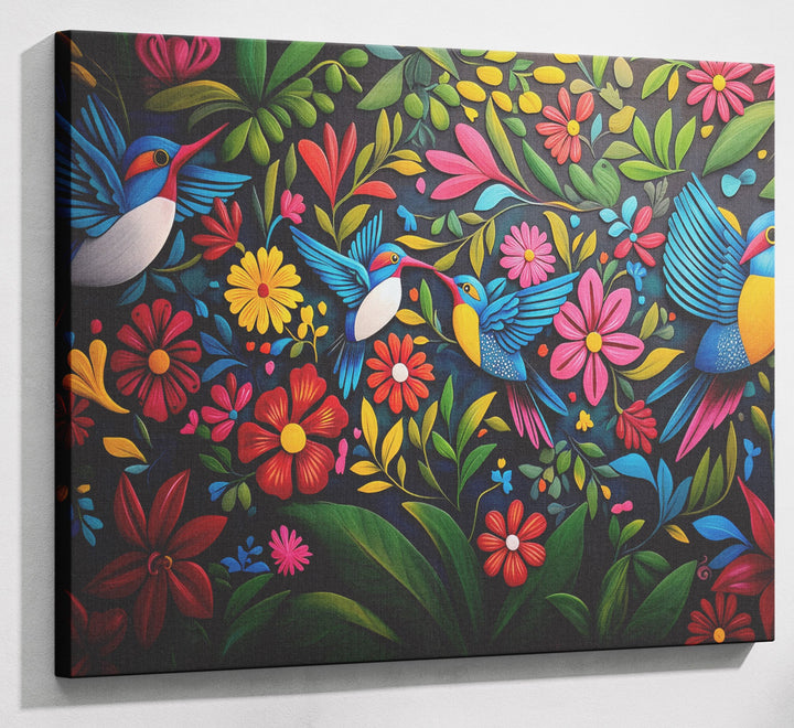 Tropical Bird Floral Caribbean wall art canvas print with visible wall art format