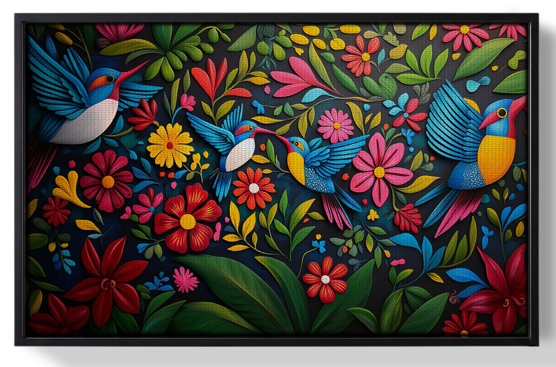 Framed Tropical Bird Floral Caribbean wall art for home decor