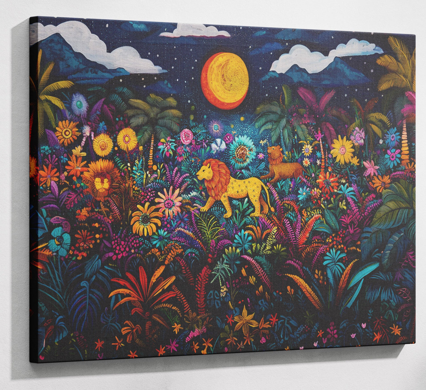 Leopard Jungle Moon Caribbean wall art canvas print with visible wall art format