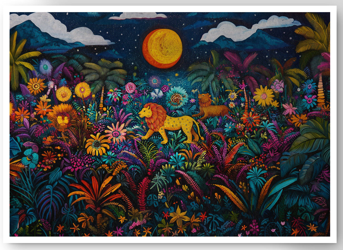 Leopard Jungle Moon Caribbean wall art canvas print by MoomZee Artwork