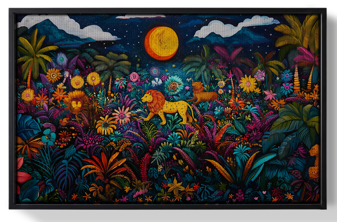 Framed Leopard Jungle Moon Caribbean wall art for home decor