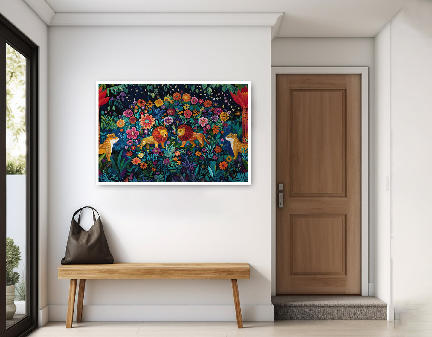 Lion Family Flower Garden Black Caribbean wall art home decor view