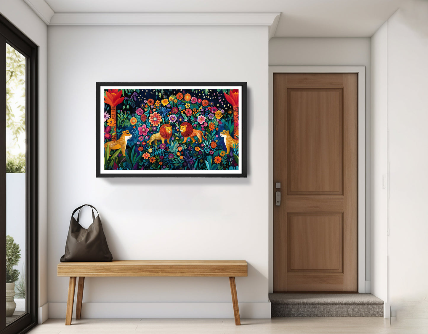 Lion Family Flower Garden Black Caribbean wall art view 71