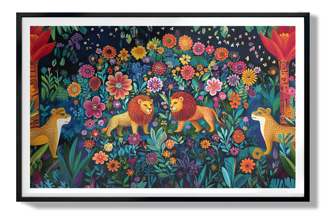 Lion Family Flower Garden Black Caribbean wall art view 67