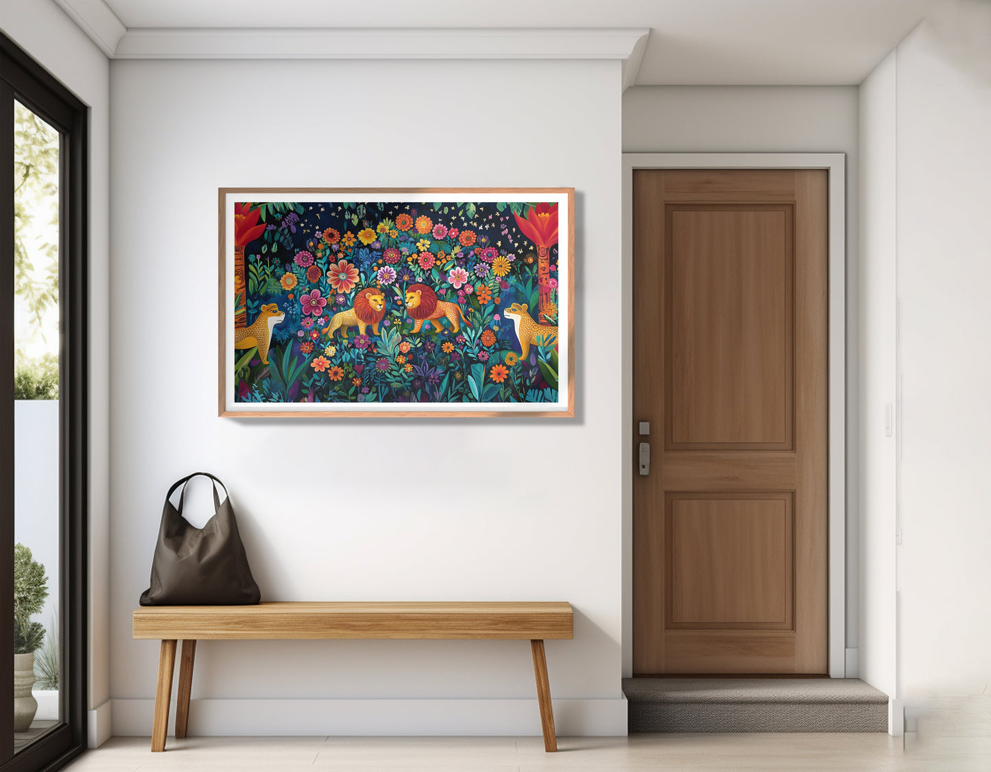 Lion Family Flower Garden Black Caribbean wall art view 83