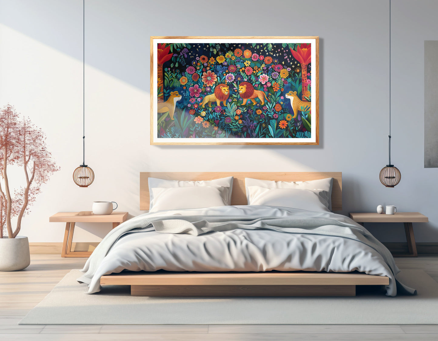 Lion Family Flower Garden Black Caribbean wall art view 75