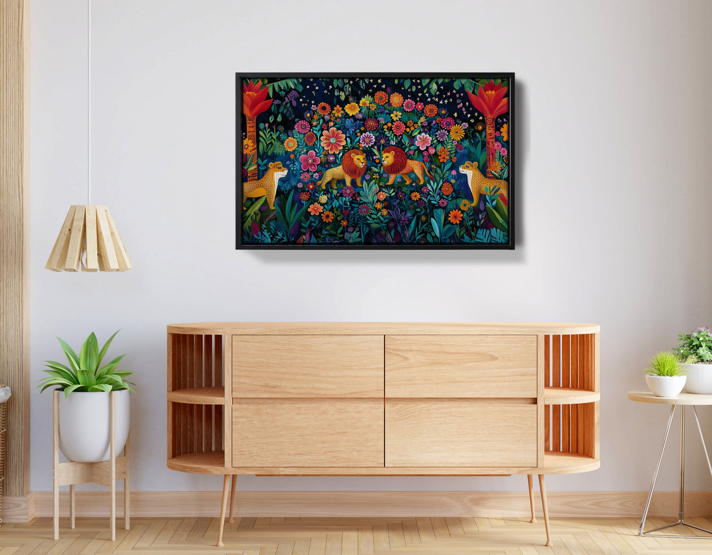 Lion Family Flower Garden Black Caribbean wall art view 26