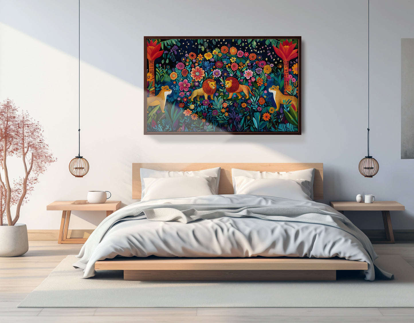 Lion Family Flower Garden Black Caribbean wall art view 33