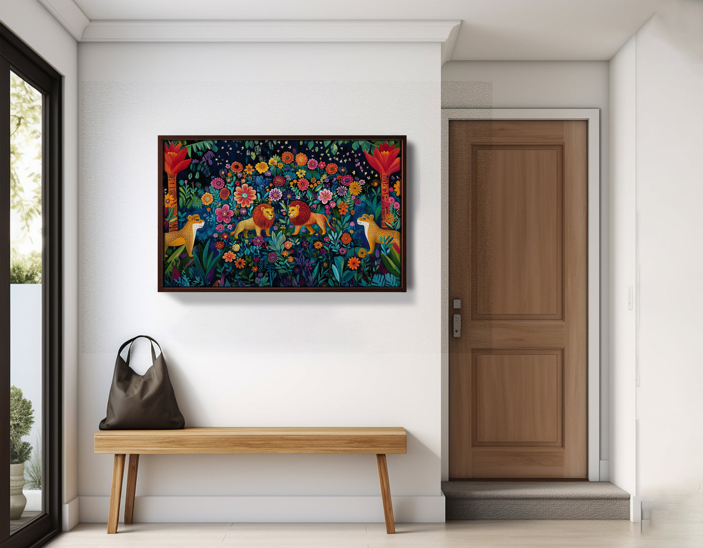 Lion Family Flower Garden Black Caribbean wall art view 35