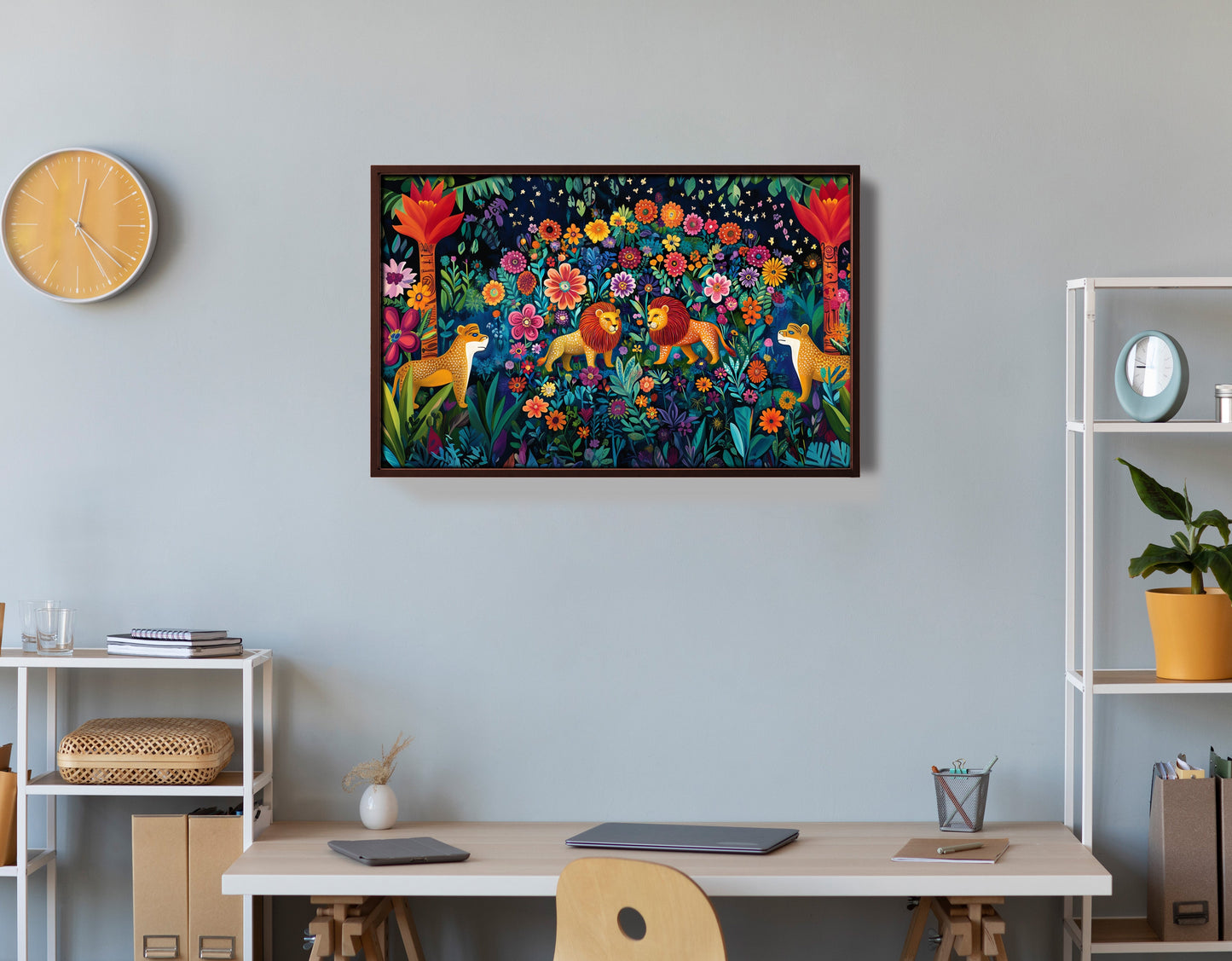 Lion Family Flower Garden Black Caribbean wall art view 36