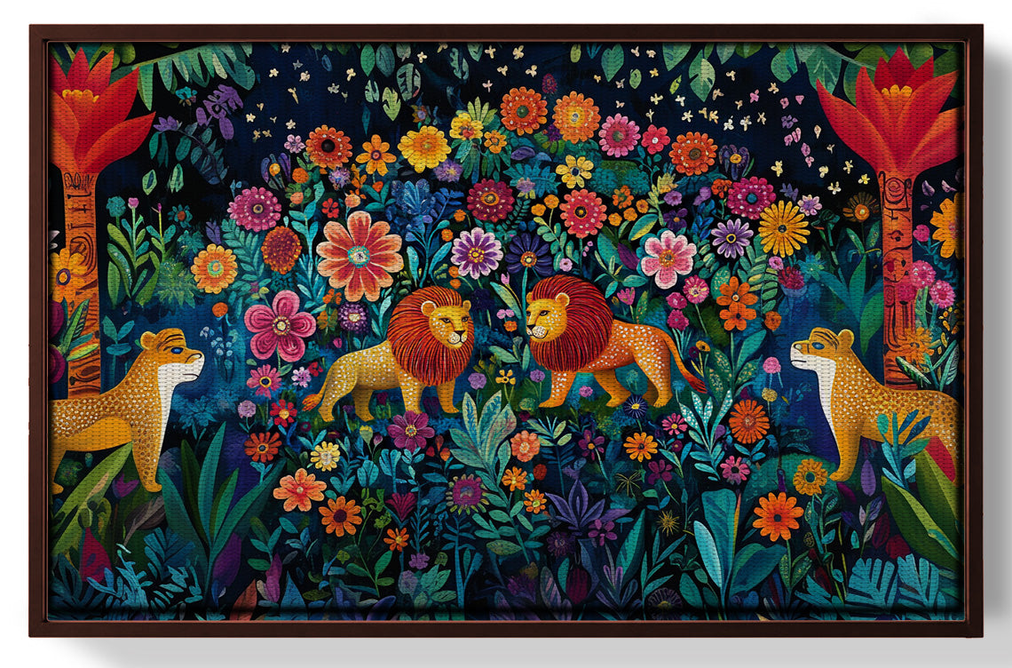Lion Family Flower Garden Black Caribbean wall art view 31