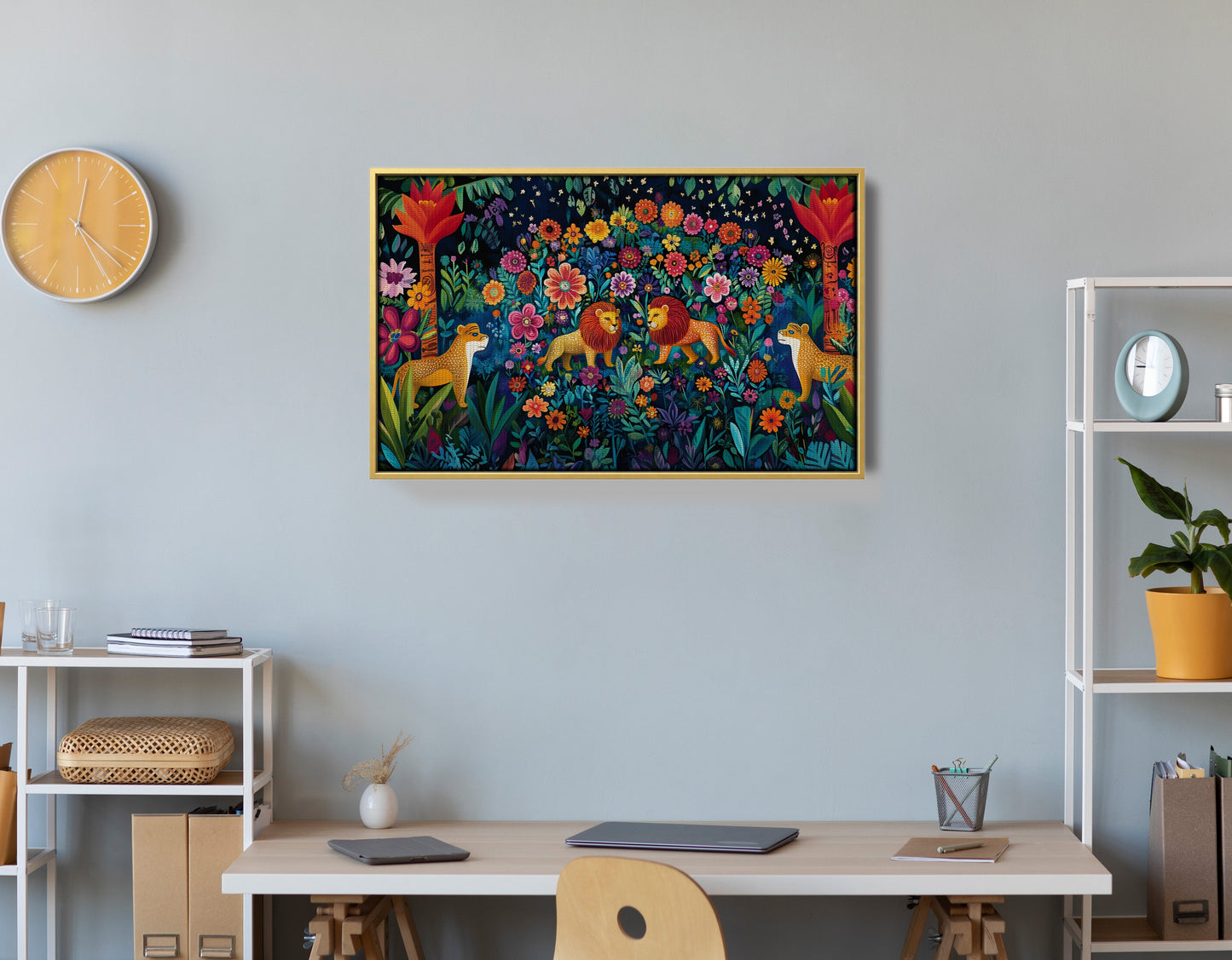 Lion Family Flower Garden Black Caribbean wall art view 42