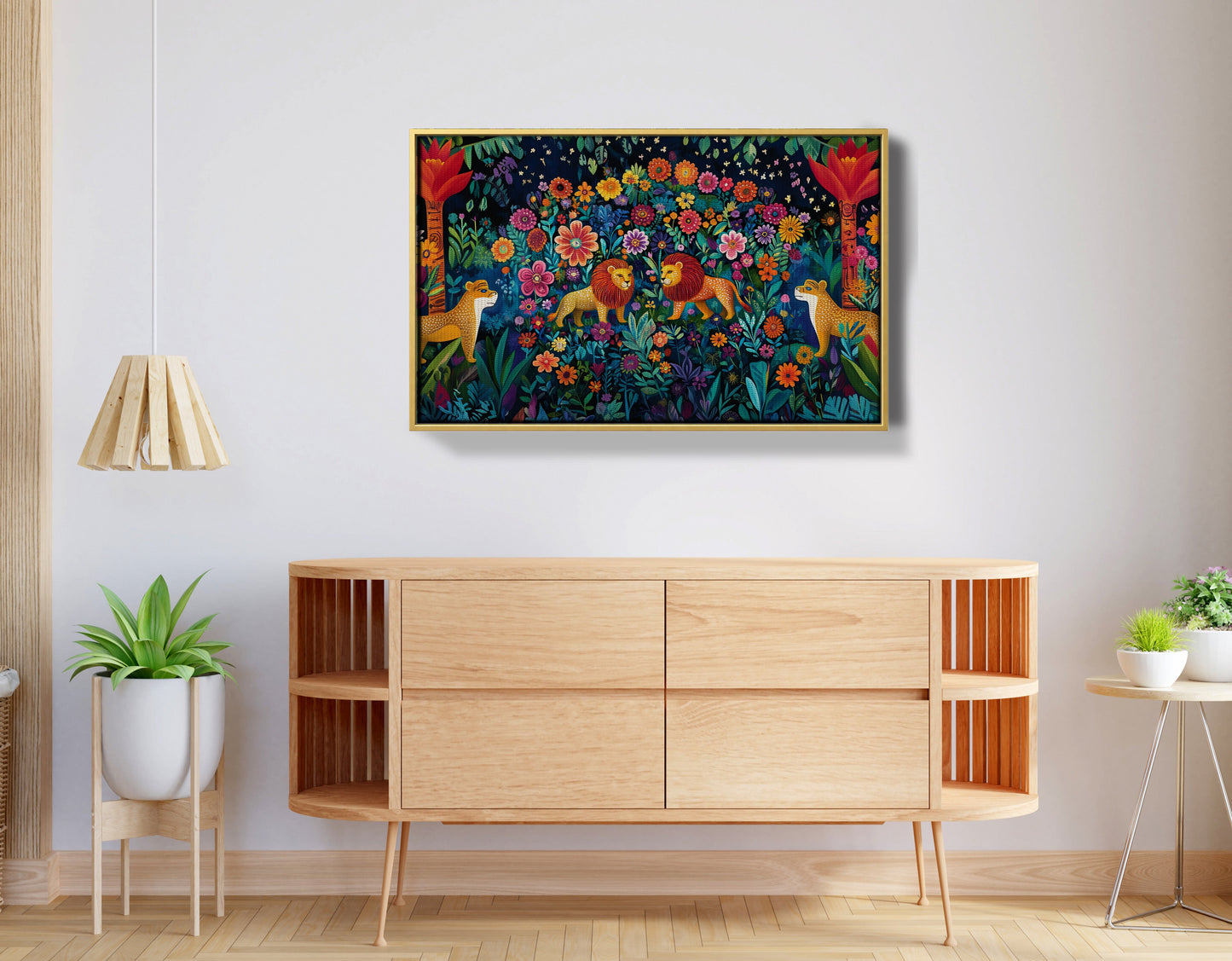 Lion Family Flower Garden Black Caribbean wall art view 38