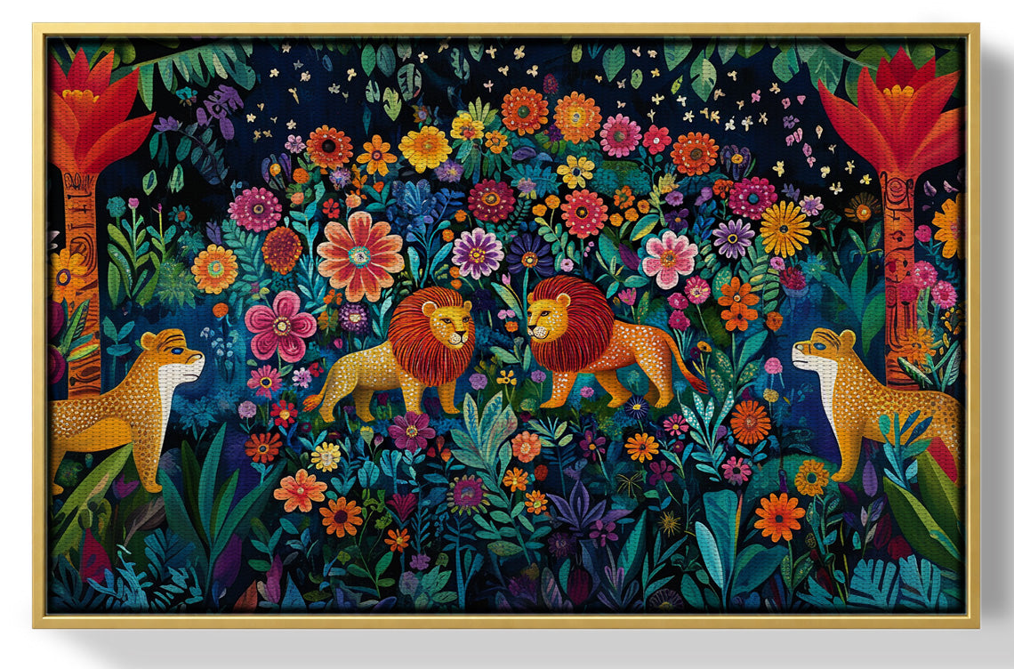 Lion Family Flower Garden Black Caribbean wall art view 37