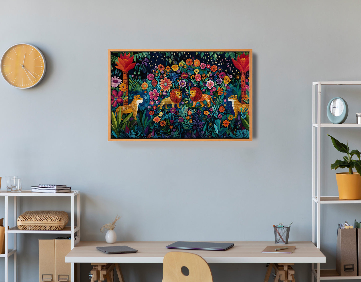 Lion Family Flower Garden Black Caribbean wall art view 48