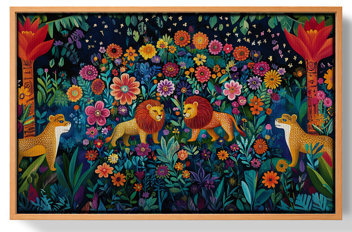 Lion Family Flower Garden Black Caribbean wall art view 43