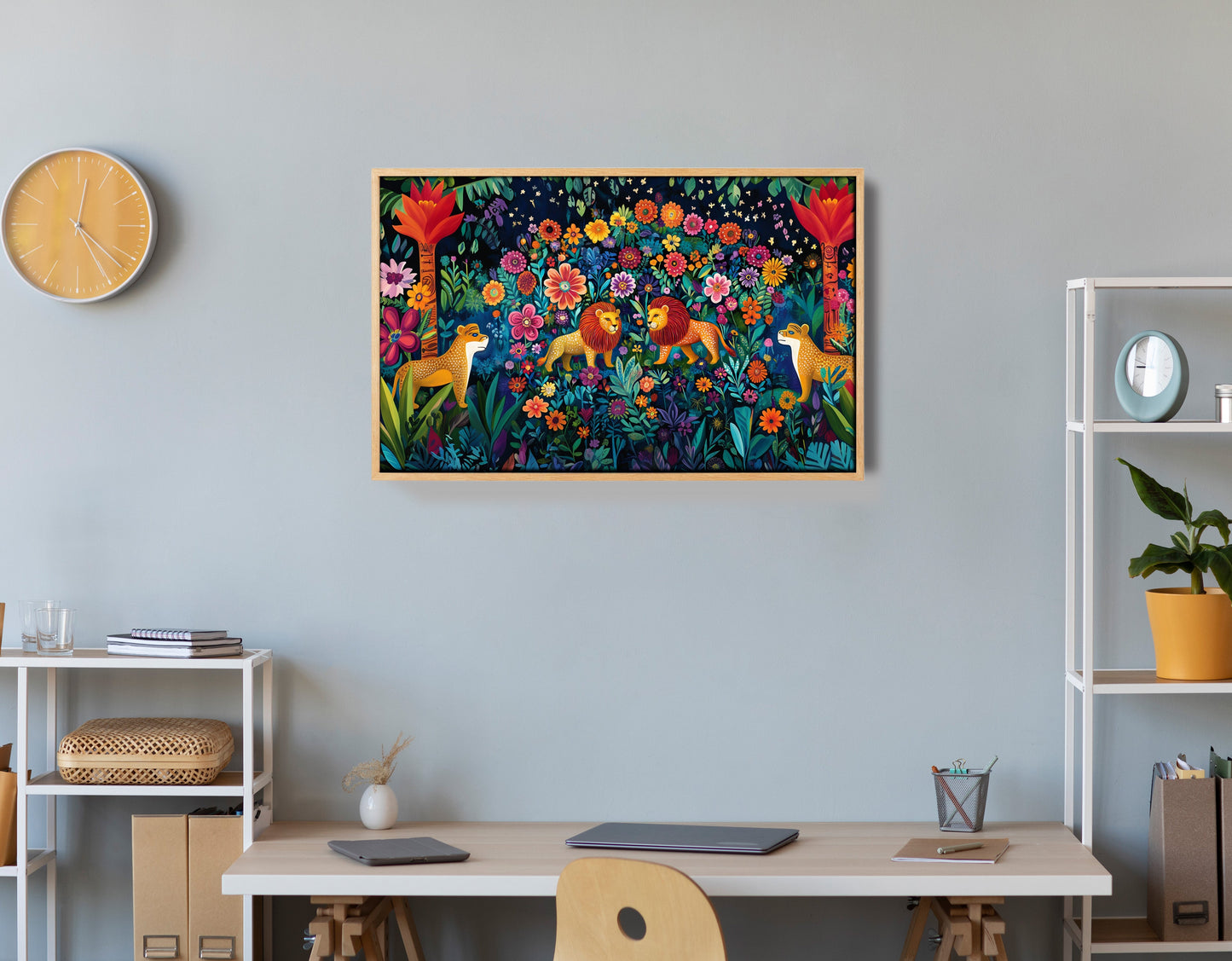 Lion Family Flower Garden Black Caribbean wall art view 54