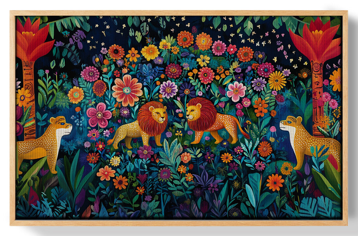 Lion Family Flower Garden Black Caribbean wall art view 49
