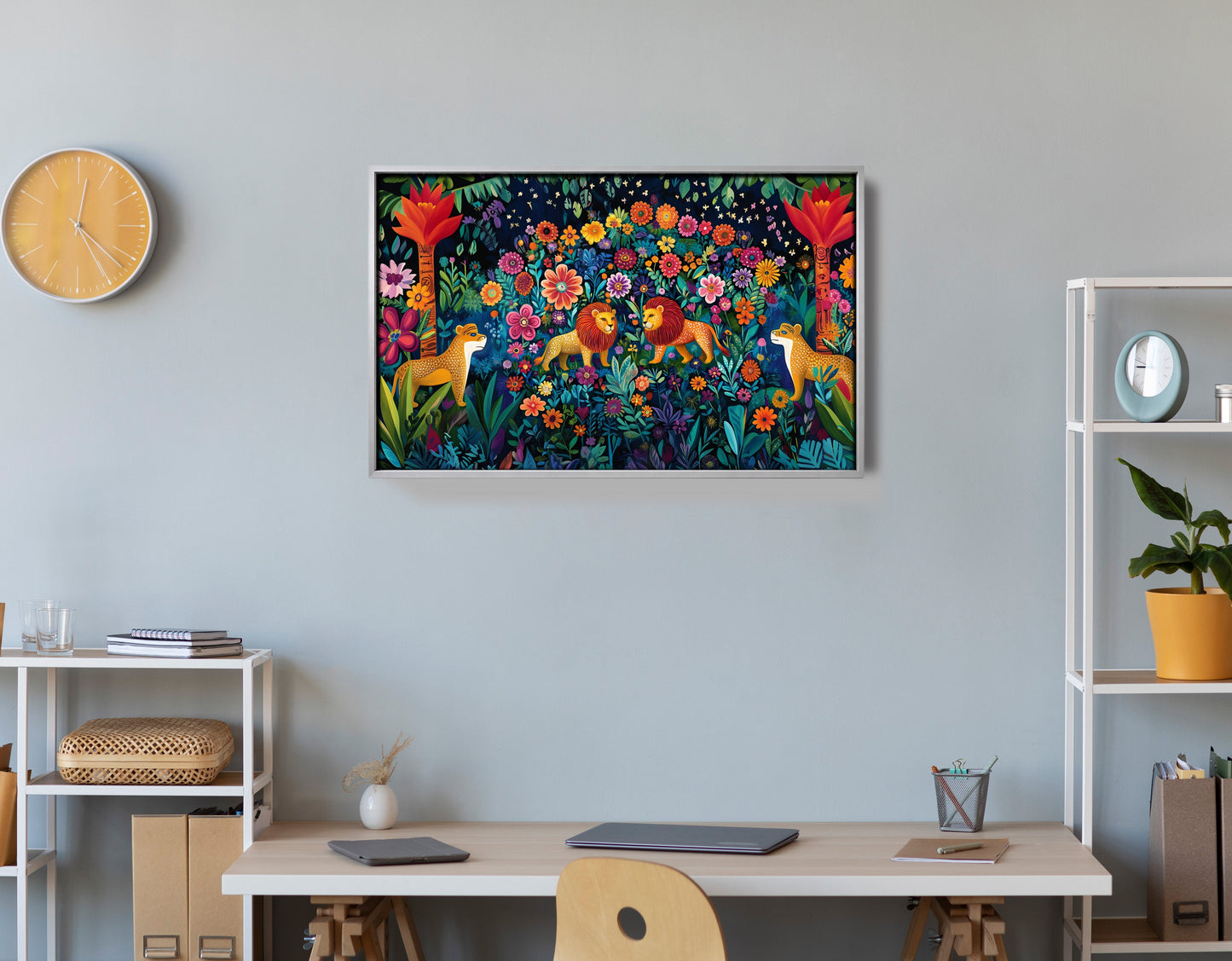 Lion Family Flower Garden Black Caribbean wall art view 60
