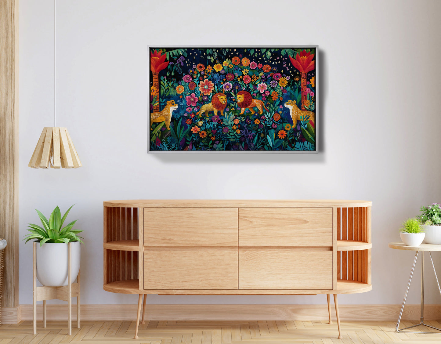 Lion Family Flower Garden Black Caribbean wall art view 56