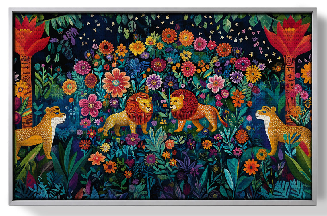 Lion Family Flower Garden Black Caribbean wall art view 55