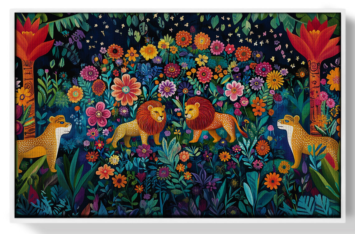 Lion Family Flower Garden Black Caribbean wall art view 61