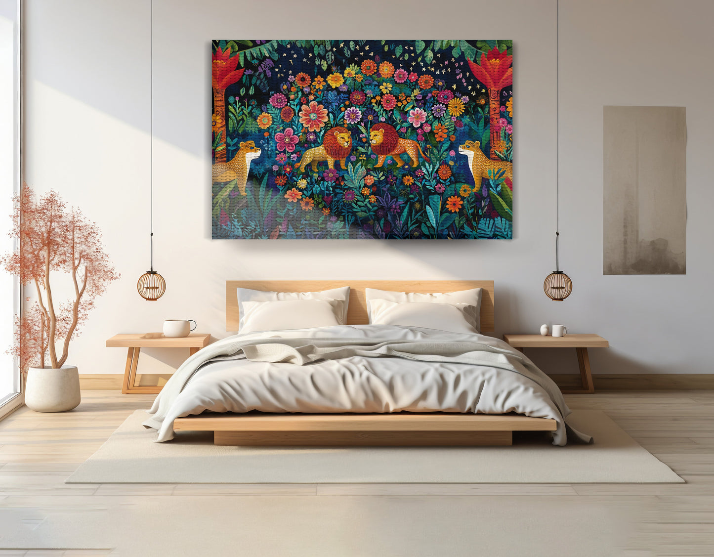 Lion Family Flower Garden Black Caribbean wall art view 15