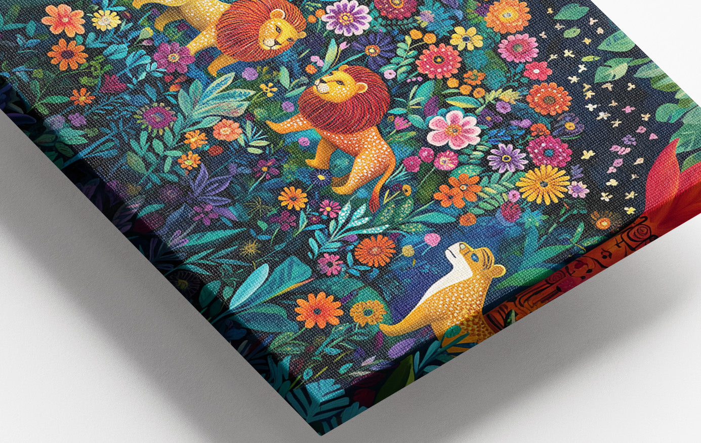 Lion Family Flower Garden Black Caribbean wall art view 16