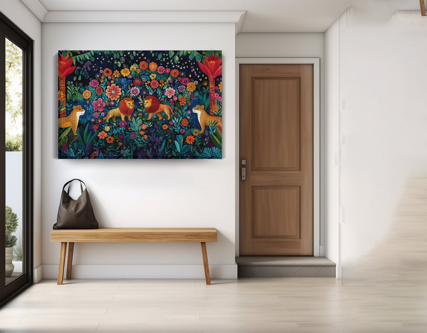 Lion Family Flower Garden Black Caribbean wall art view 17