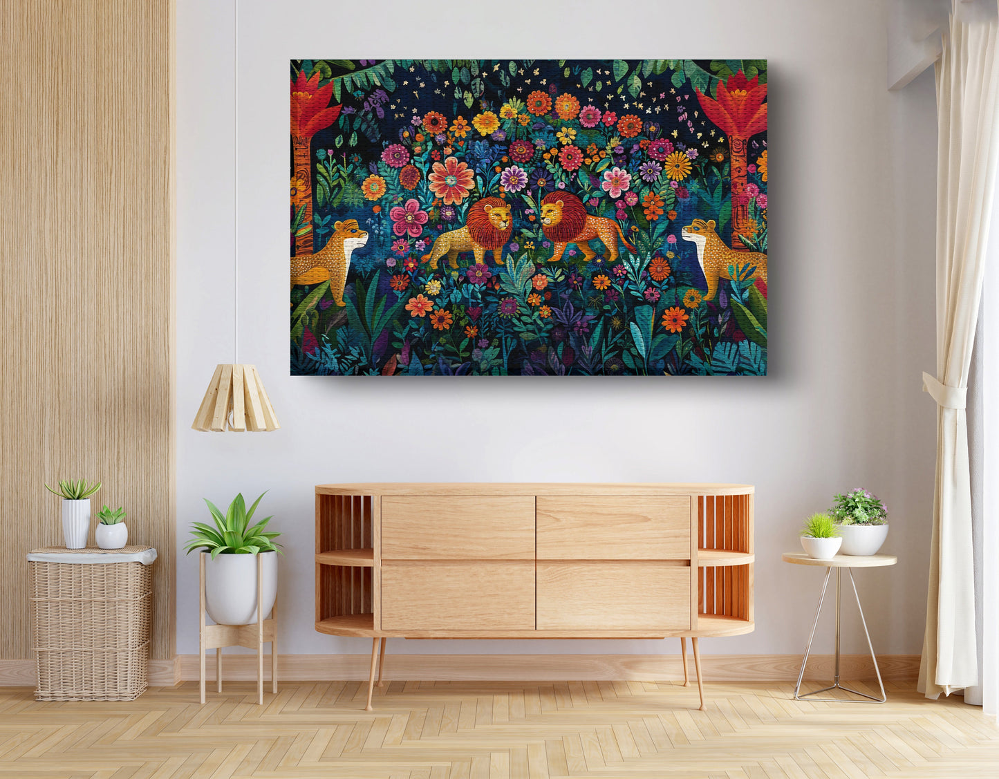 Lion Family Flower Garden Black Caribbean wall art view 14