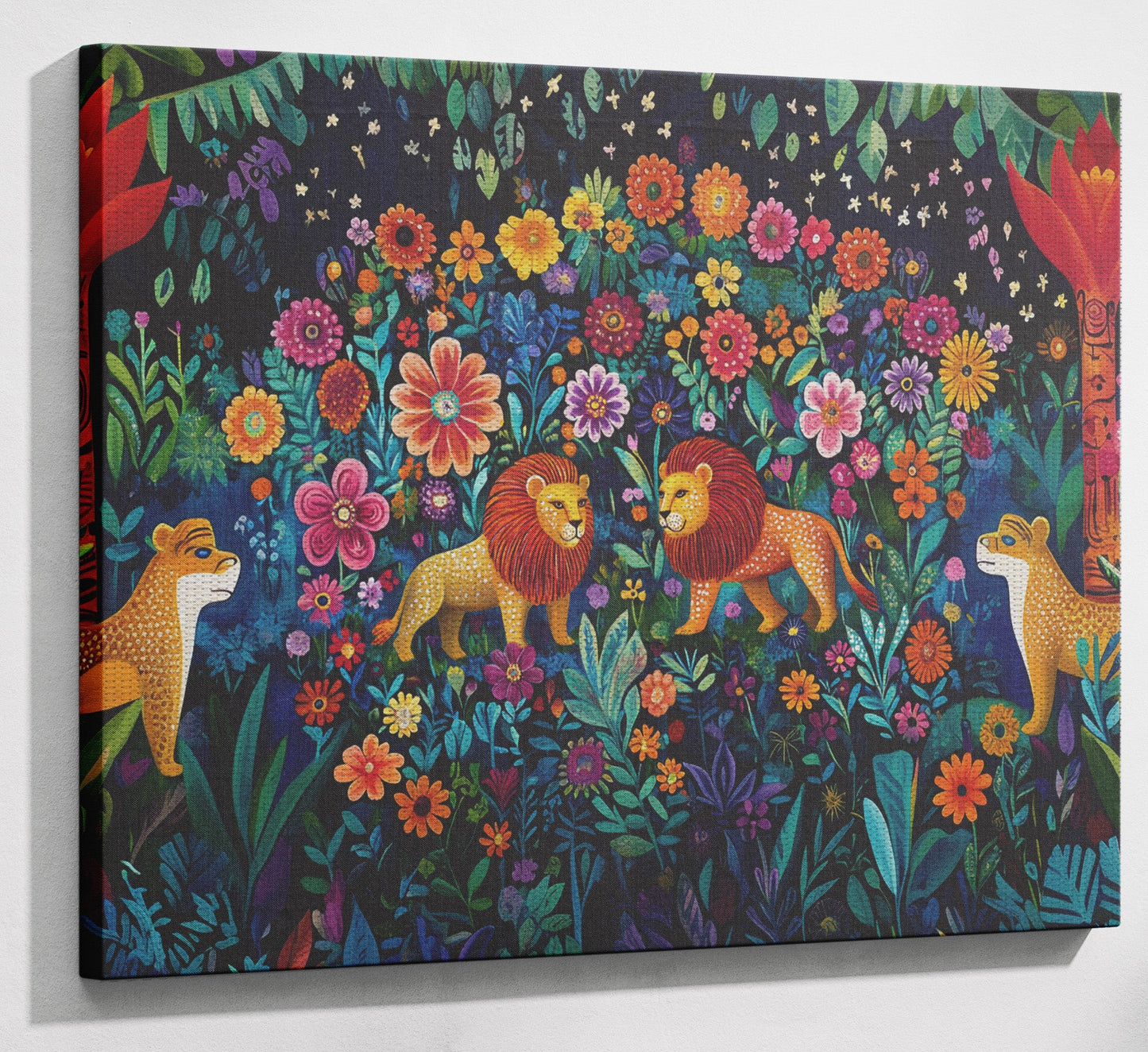Lion Family Flower Garden Black Caribbean wall art view 13