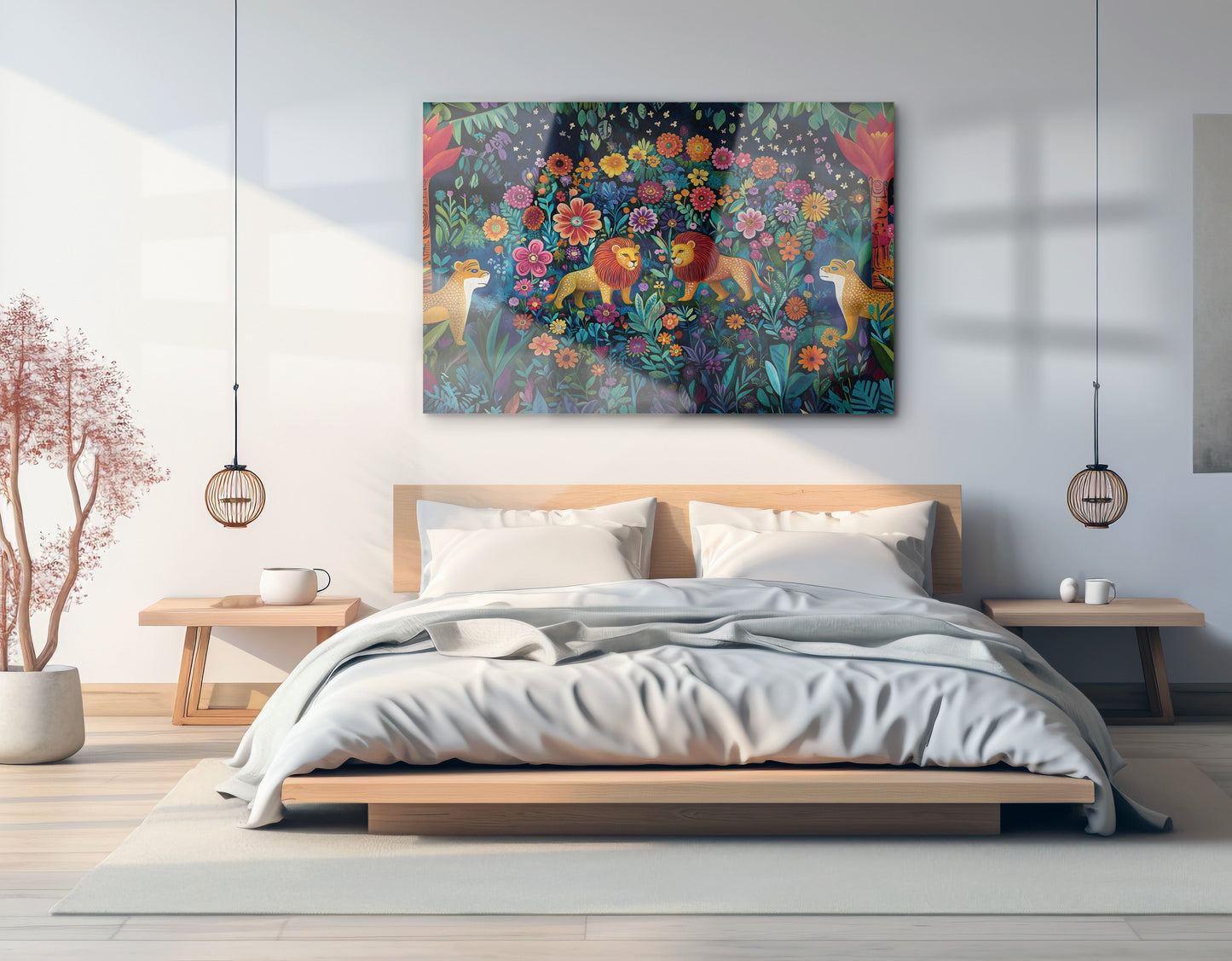 Lion Family Flower Garden Black Caribbean wall art view 21