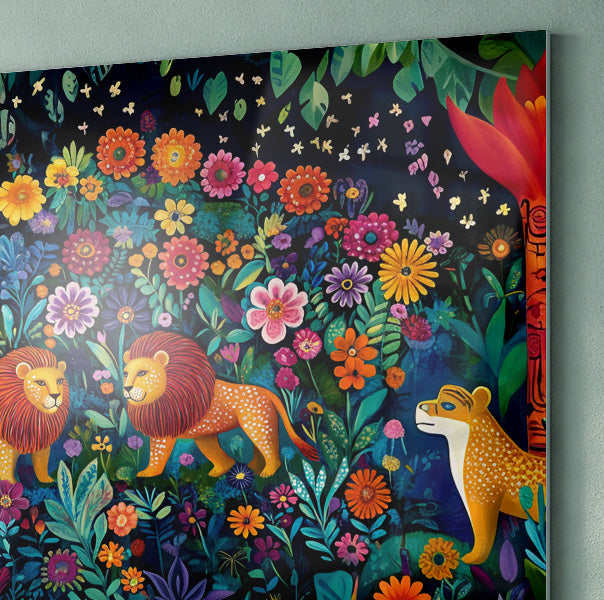 Lion Family Flower Garden Black Caribbean wall art view 22