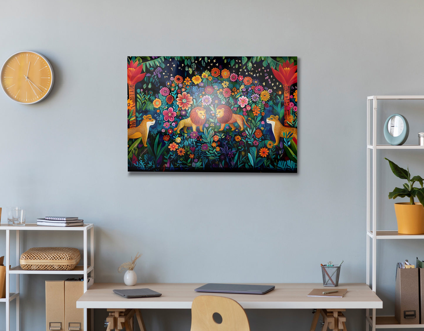 Lion Family Flower Garden Black Caribbean wall art view 24