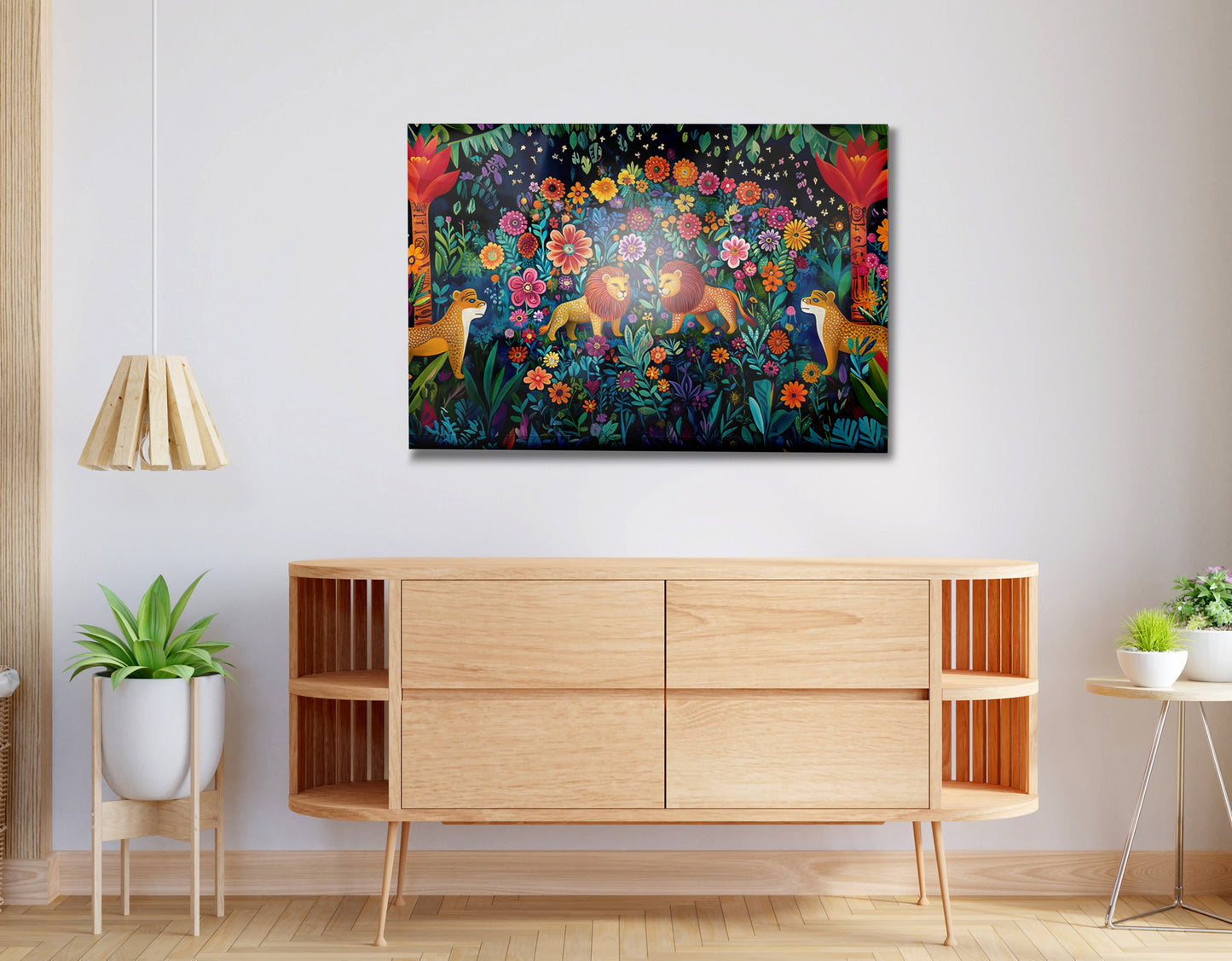Lion Family Flower Garden Black Caribbean wall art view 20