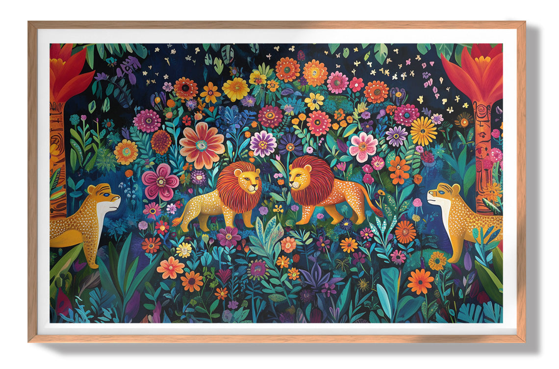 Lion Family Flower Garden Black Caribbean wall art view 79