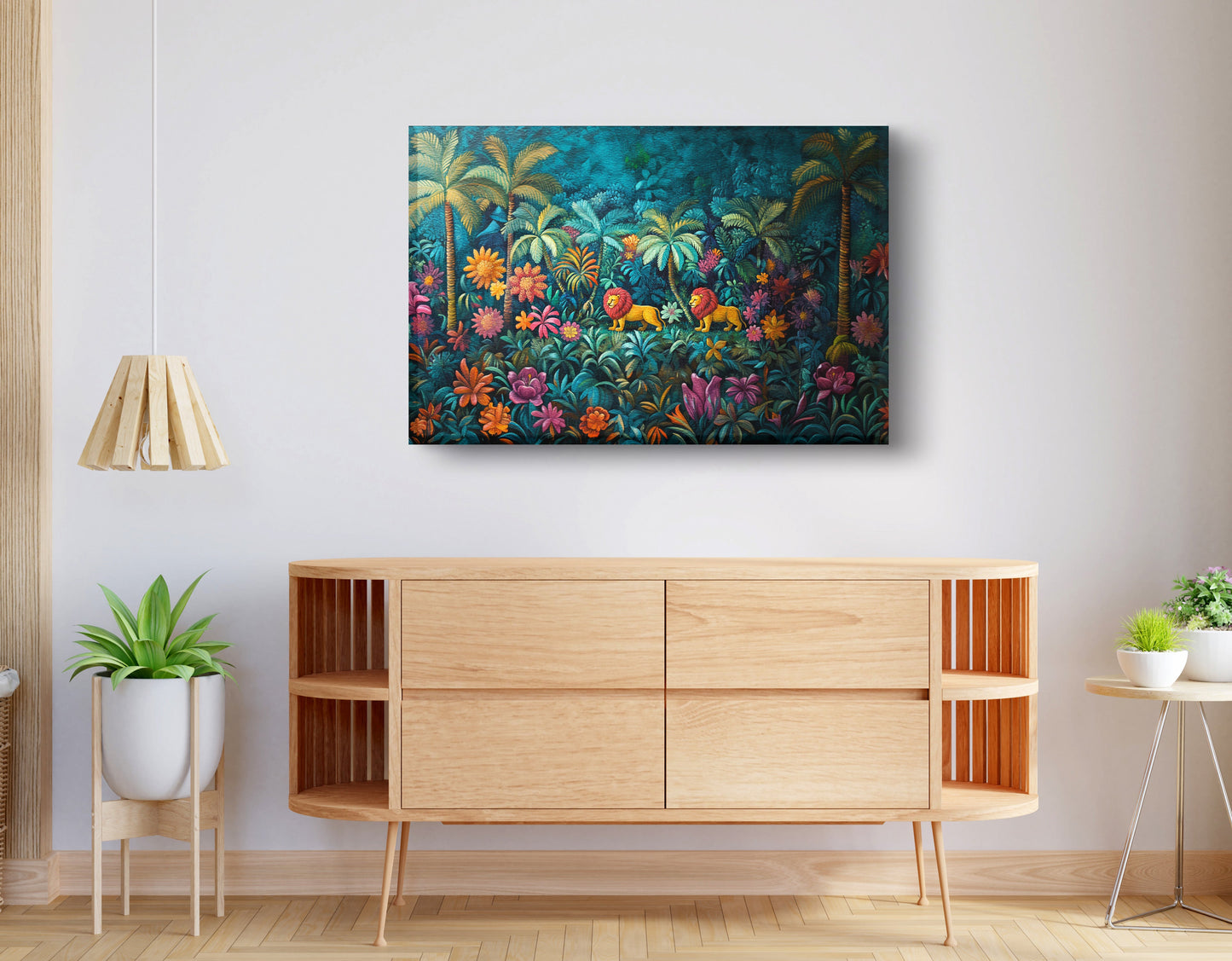 Tropical Floral Jungle Black Caribbean wall art displayed as living room wall decor