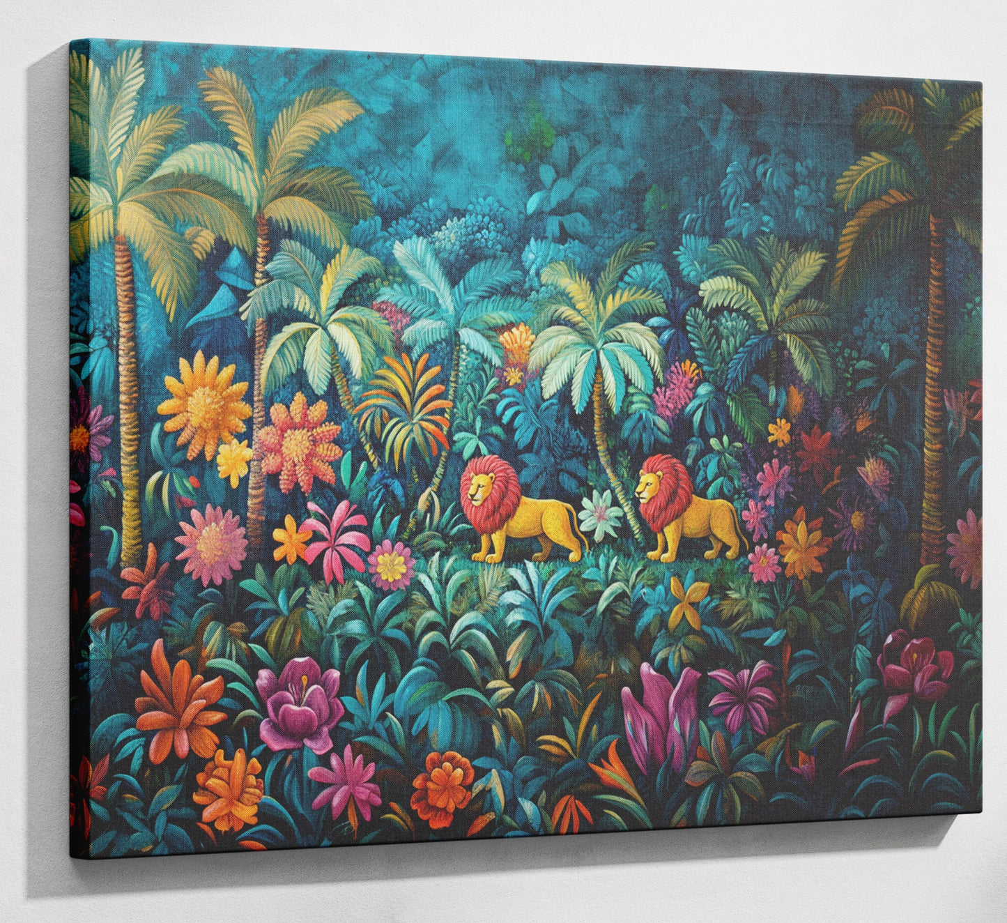 Tropical Floral Jungle Black Caribbean wall art canvas print with visible wall art format
