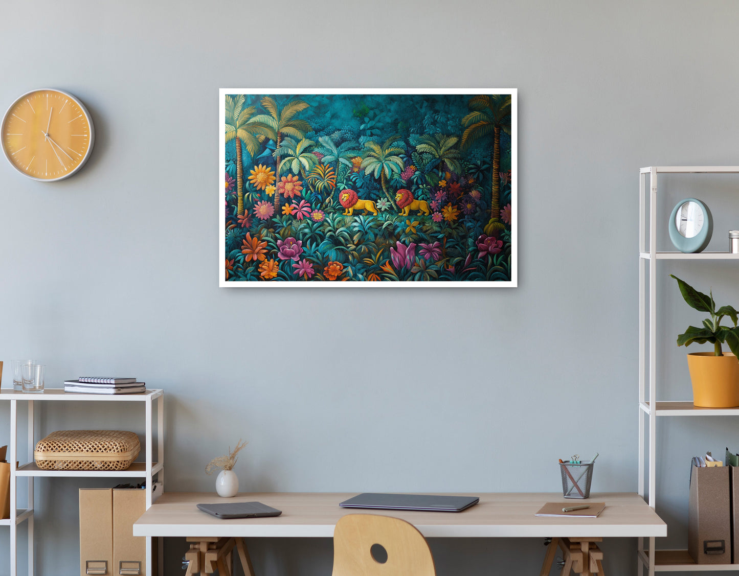 Tropical Floral Jungle Black Caribbean wall art print view