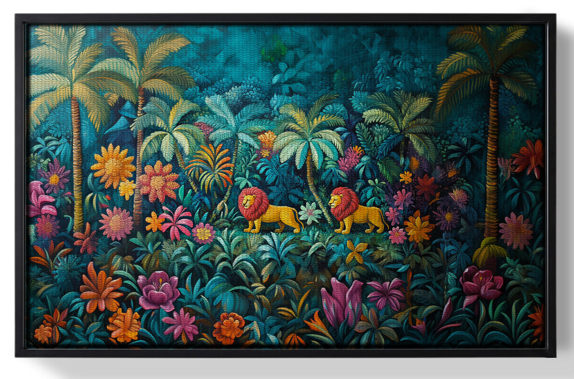 Framed Tropical Floral Jungle Black Caribbean wall art for home decor