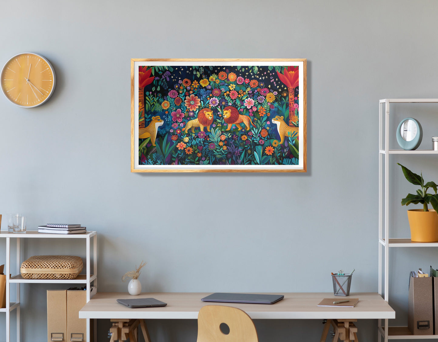 Lion Family Flower Garden Black Caribbean wall art view 78