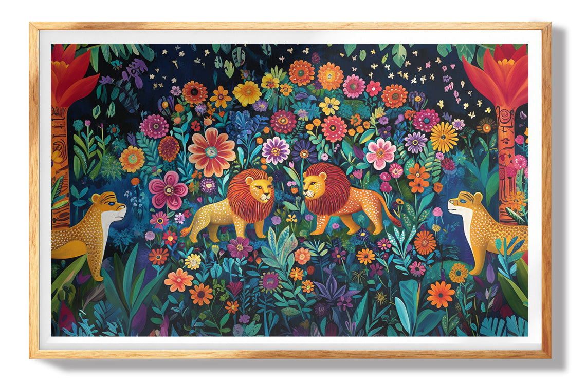 Lion Family Flower Garden Black Caribbean wall art view 73