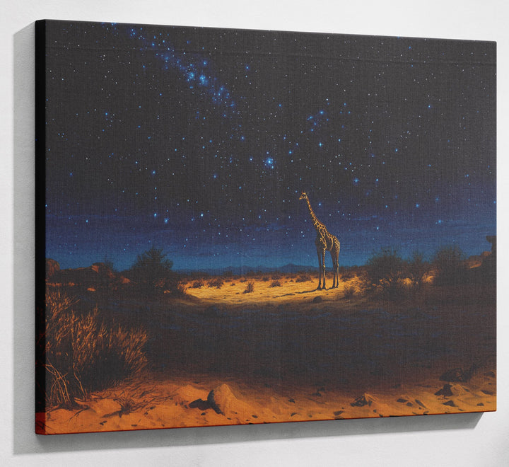 Lone Giraffe Night Safari Black African American canvas print canvas print with visible wall art format