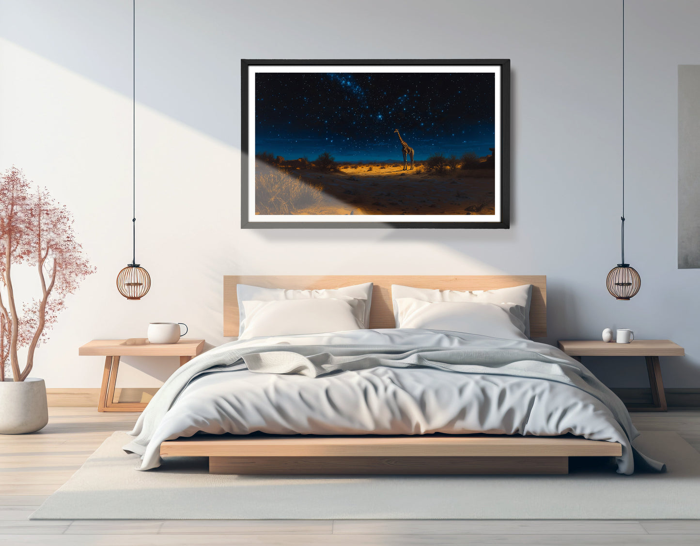 Lone Giraffe Night Safari Black African American canvas print view 69