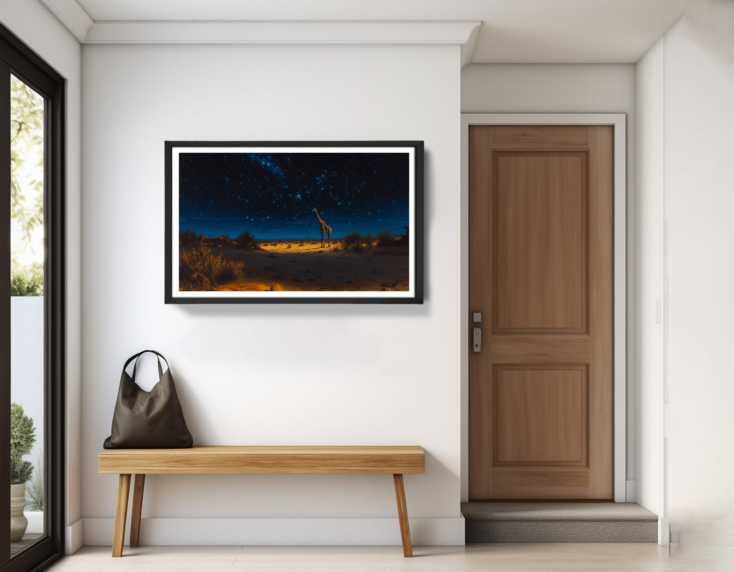 Lone Giraffe Night Safari Black African American canvas print view 71