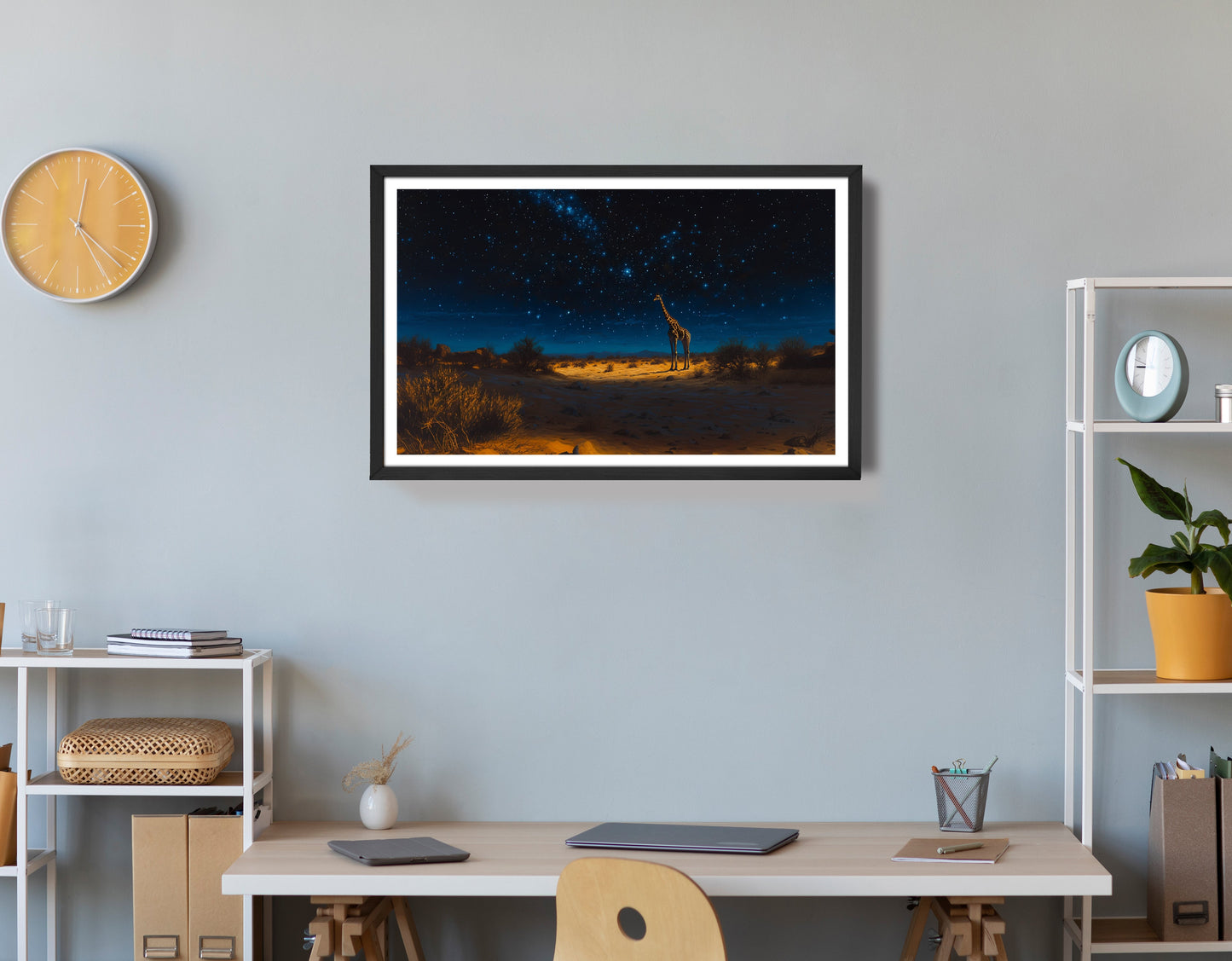 Lone Giraffe Night Safari Black African American canvas print view 72