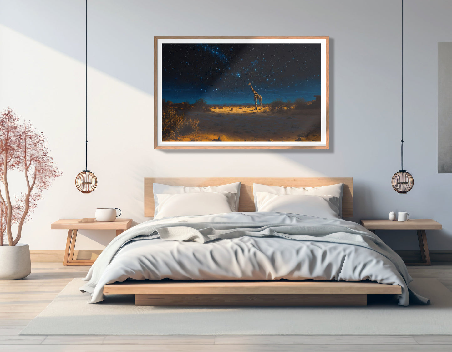 Lone Giraffe Night Safari Black African American canvas print view 81
